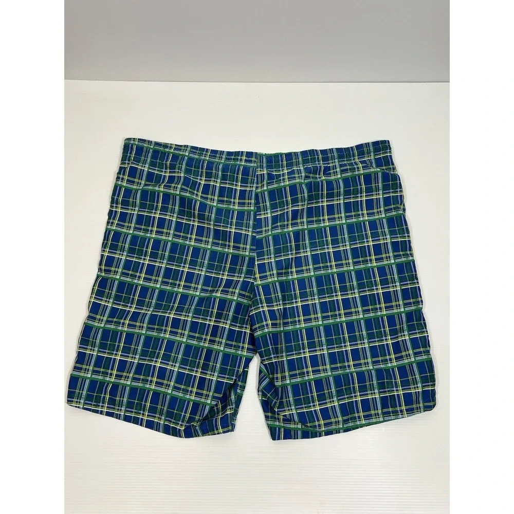 Nike Swoosh‎ Board Shorts Swim Trunks Mens Size XXL Plaid Blue Green Drawstring